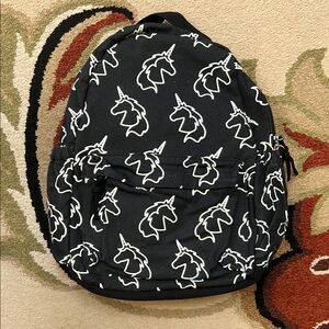 Black Backpack with White Unicorn Print